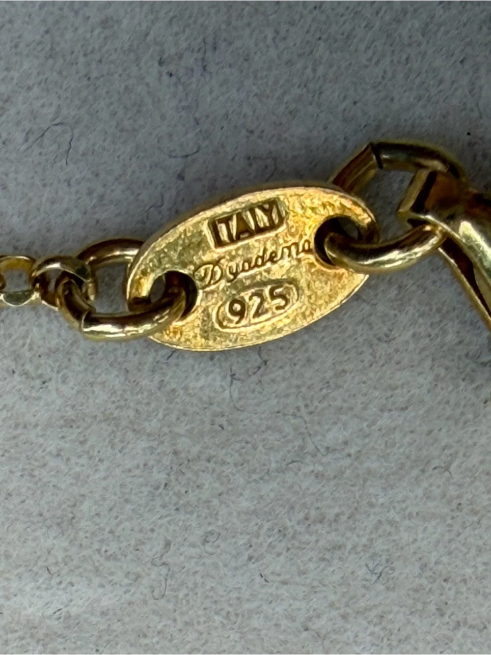 Dyadema Italy 925 Gold Plated Golden Chain Bracelet Black Onyx Clover 7”